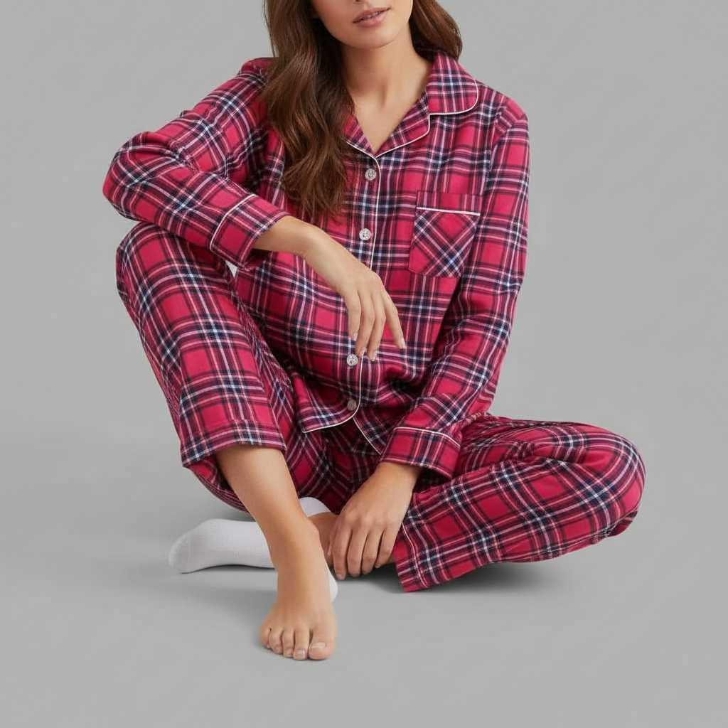 Flanelowa Piżama w Kratę | Damska Bielizna Nocna