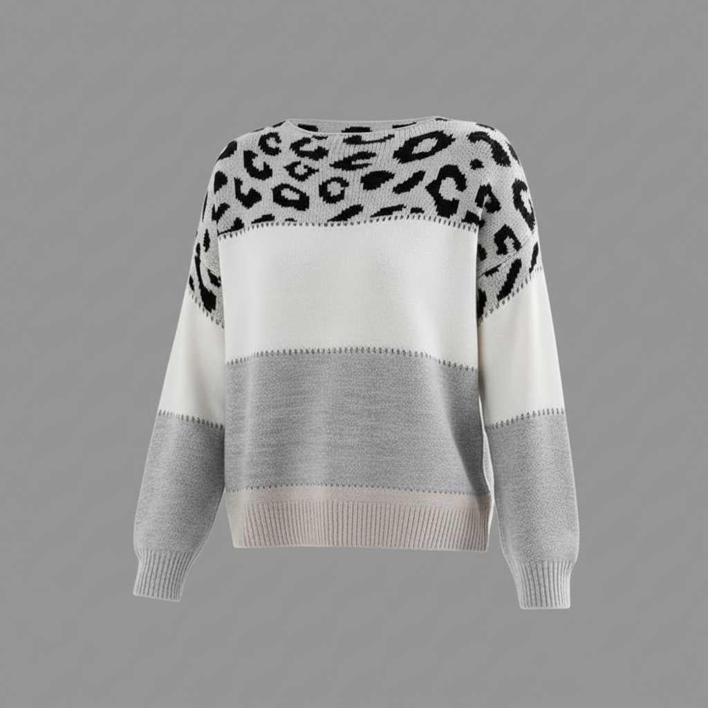 Sweter Cheyenne | Damski Ciepły Sweter z Nadrukiem Panterka