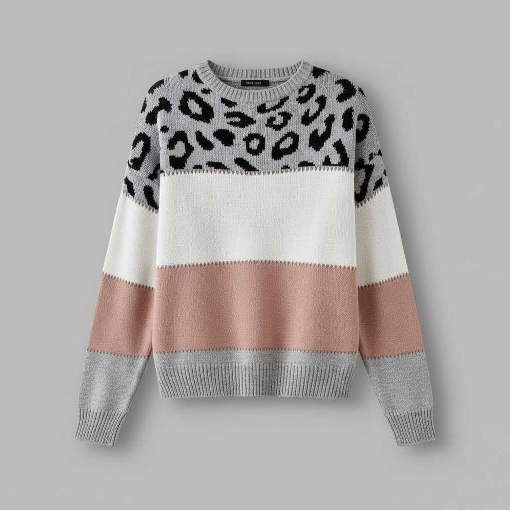 Sweter Cheyenne | Damski Ciepły Sweter z Nadrukiem Panterka