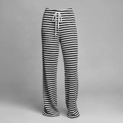 Sznurowane Spodnie W Paski | Spodnie Damskie Casual